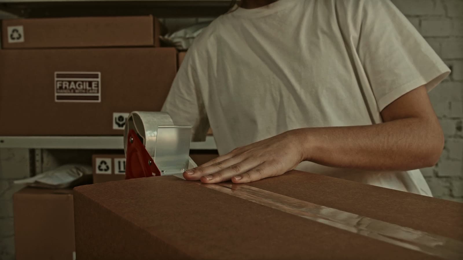 Aufbereitete Ware wird neu verpackt und zugeklebt